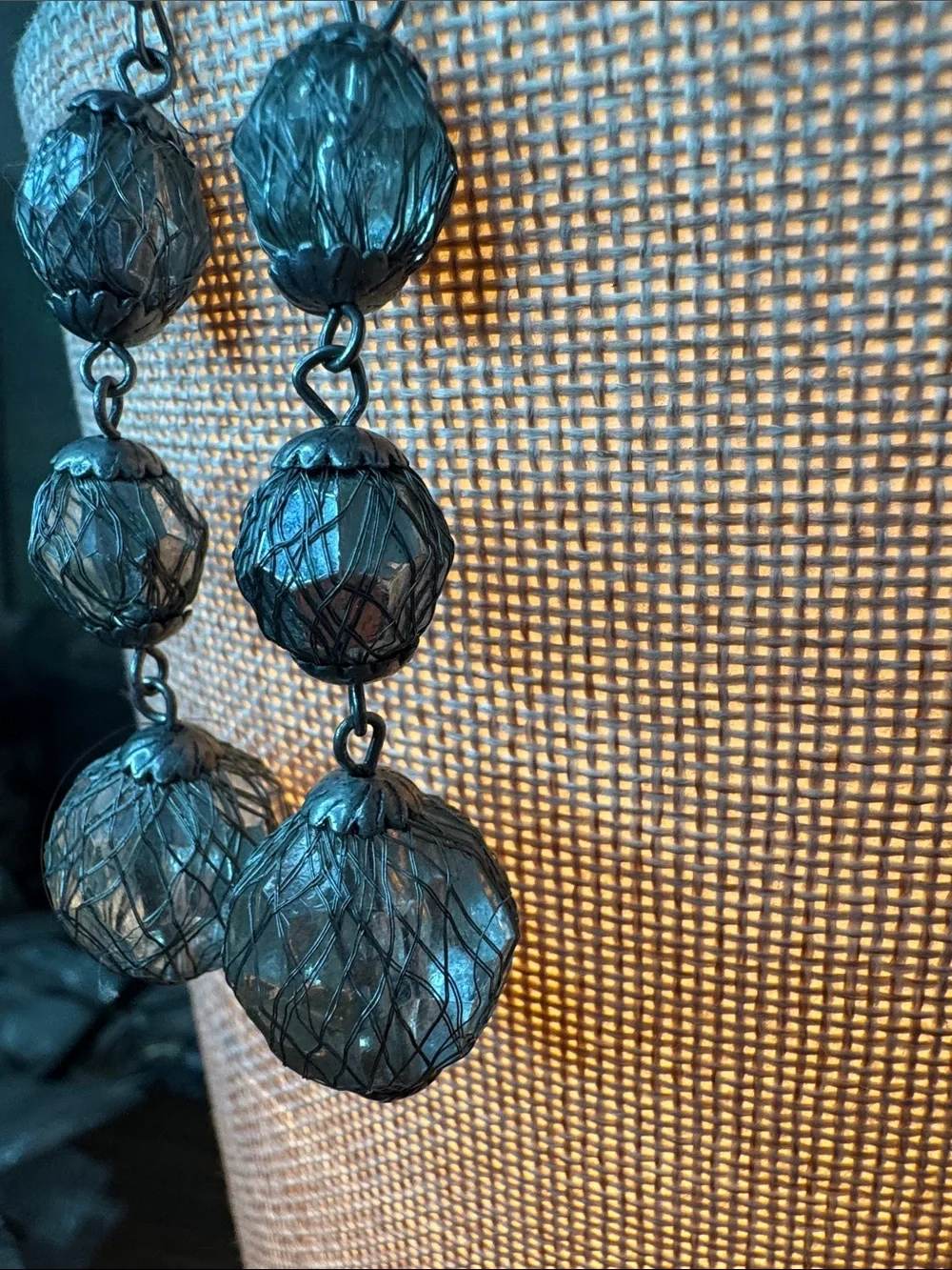 Vintage Black Triple-Bead Dangle Earrings - Women Jewelry